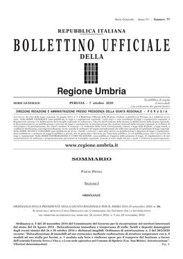 Bollettino Ufficiale Della Regione Umbria Si Pubblica in Perugia Ed È Suddiviso in Tre Serie