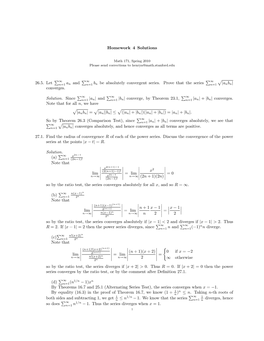 Homework 4 Solutions 26.5. Let ∑ N=1 an and ∑ N=1 Bn Be Absolutely