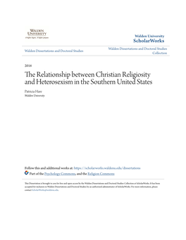 The Relationship Between Christian Religiosity and Heterosexism in the Southern United States Patricia Hare Walden University