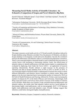 An Exhaustive Comparison of Scopus and Novel Altmetrics Big Data