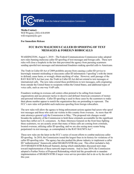 Fcc Bans Malicious Caller Id Spoofing of Text Messages & Foreign Robocalls