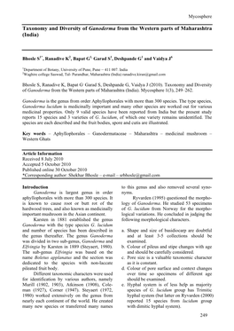 Taxonomy and Diversity of Ganoderma from the Western Parts of Maharashtra (India)