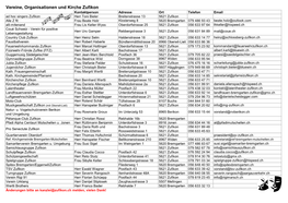 Verzeichnis Der Organisationen, Vereine Und Kirche