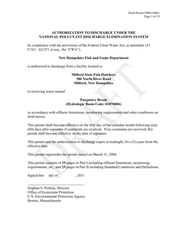 Milford State Fish Hatchery Draft Permit NH0110001