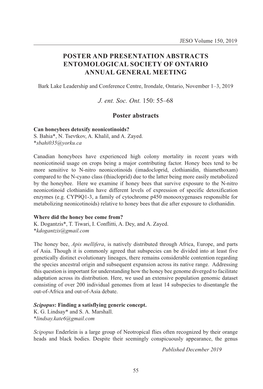 Poster and Presentation Abstracts Entomological Society of Ontario Annual General Meeting