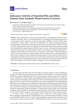 Anticancer Activity of Essential Oils and Other Extracts from Aromatic Plants Grown in Greece