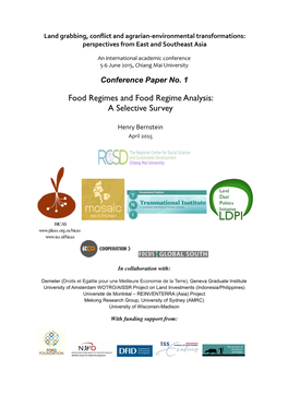 Food Regimes and Food Regime Analysis: a Selective Survey