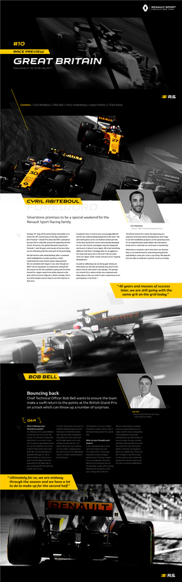 FOREWORD Silverstone Promises to Be a Special Weekend for the Renault Sport Racing Family