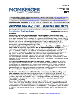 AIRPORT DEVELOPMENT International News Each Issue of Airport Development Focuses on a Different Region of the World, with Global News at the End of This Section