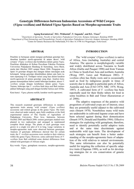 Vigna Vexillata) and Related Vigna Species Based on Morpho-Agronomic Traits