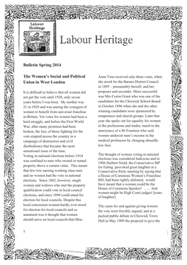 Bulletin Spring 2014 the Women's Social and Political Union in West