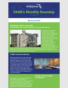 SURFSIDE CONDO COLLAPSE: FAME's Quarterly Meeting Children's Mental Health Coordination