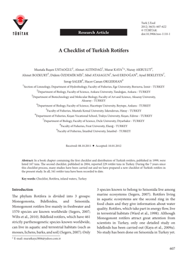 A Checklist of Turkish Rotifers