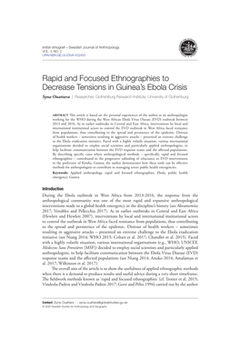 Rapid and Focused Ethnographies to Decrease Tensions in Guinea's Ebola Crisis