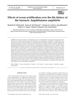 Effects of Ocean Acidification Over the Life History of the Barnacle Amphibalanus Amphitrite