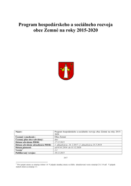 Program Hospodárskeho a Sociálneho Rozvoja Obce Zemné Na Roky 2015-2020