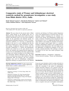 Comparative Study of Wenner and Schlumberger Electrical Resistivity Method for Groundwater Investigation: a Case Study from Dhule District (M.S.), India