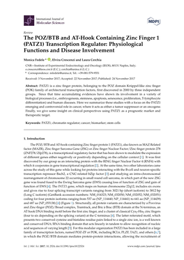The POZ/BTB and AT-Hook Containing Zinc Finger 1 (PATZ1) Transcription Regulator: Physiological Functions and Disease Involvement