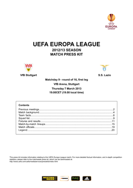 Uefa Europa League 2012/13 Season Match Press Kit