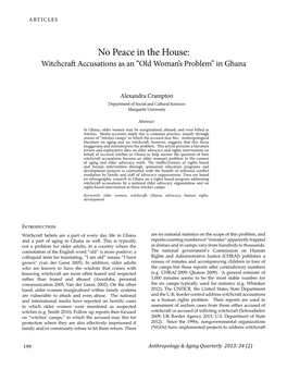 No Peace in the House: Witchcraft Accusations As an “Old Woman’S Problem” in Ghana