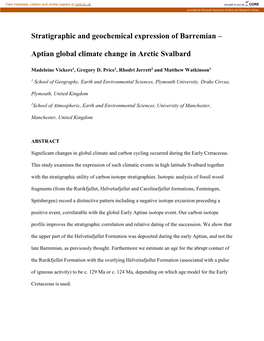 Stratigraphic and Geochemical Expression of Barremian – Aptian