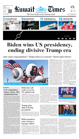 Biden Wins US Presidency, Ending Divisive Trump Era