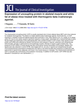 Expression of Uncoupling Protein in Skeletal Muscle and White Fat of Obese Mice Treated with Thermogenic Beta 3-Adrenergic Agonist