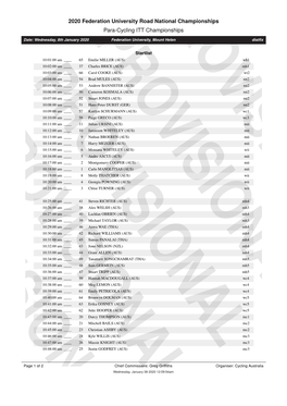 2020 Federation University Road National Championships Para-Cycling ITT Championships