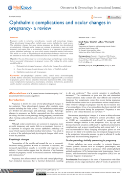 Ophthalmic Complications and Ocular Changes in Pregnancy- a Review