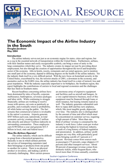 The Economic Impact of the Airline Industry in the South Douglas Jacobson May 2004