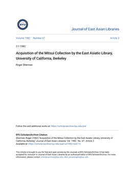 Acquisition of the Mitsui Collection by the East Asiatic Library, University of California, Berkeley