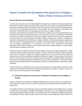 Chapter 2. Initiatives for the Adoption of the Special Law on Religion – History, Political Contexts, and Critics