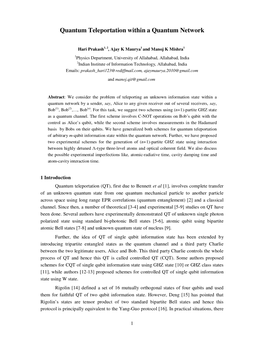 Quantum Teleportation Within a Quantum Network