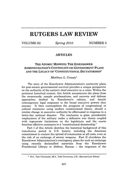 THE EISENHOWER ADMINISTRATION's CONTINUITY-OF-GOVERNMENT PLANS and the LEGACY of 'CONSTITUTIONAL DICTATORSHIP' Matthew L