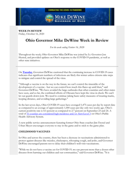 Ohio Governor Mike Dewine Week in Review