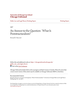 An Answer to the Question: 'What Is Poststructuralism?' Bernard E
