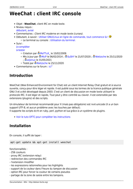 Weechat : Client IRC Console Weechat : Client IRC Console