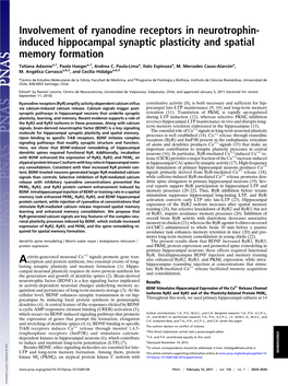 Involvement of Ryanodine Receptors in Neurotrophin- Induced Hippocampal Synaptic Plasticity and Spatial Memory Formation