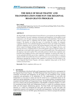 The Role of Road Traffic and Transportation Forum in the Regional Road Grants Program