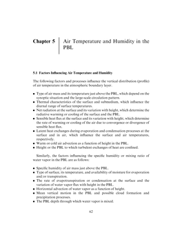 Chapter 5 Air Temperature and Humidity in the PBL