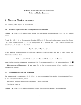 1 Notes on Markov Processes