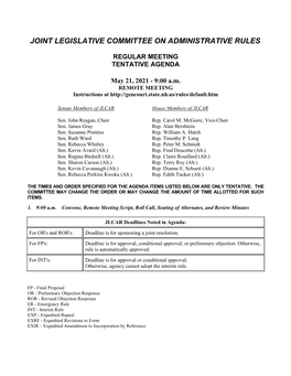 Regular Meeting Tentative Agenda