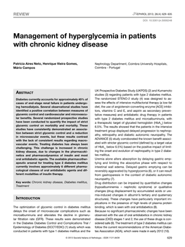 Management of Hyperglycemia in Patients with Chronic Kidney Disease