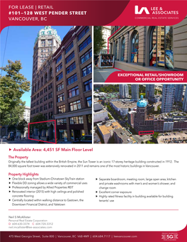 FOR LEASE | Retail #101—128 West Pender Street Vancouver, BC