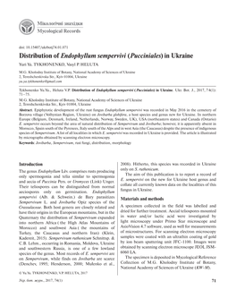 Distribution of Endophyllum Sempervivi (Pucciniales) in Ukraine Yuri Ya