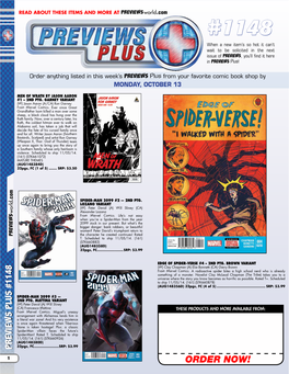 ORDER NOW! 2 PREVIEWS PLUS #1148 Previewsworld.Com 40Pgs, FC��������������������� (AUG148381D) (STK660927) Scheduled to Ship 11/05/14