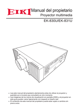 Manual Del Propietario Proyector Multimedia EK-830U/EK-831U