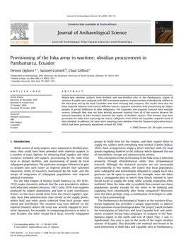 Provisioning of the Inka Army in Wartime: Obsidian Procurement in Pambamarca, Ecuador