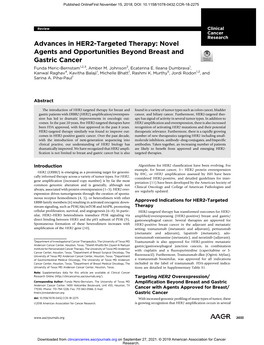 Advances in HER2-Targeted Therapy: Novel Agents and Opportunities Beyond Breast and Gastric Cancer Funda Meric-Bernstam1,2,3, Amber M