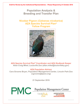 Population Analysis & Breeding and Transfer Plan Nicobar Pigeon